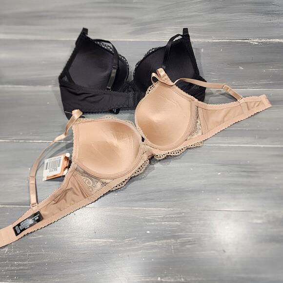 Renee Rofe‎ Bras Demi Lacy Lightly Padded Underwire Black Beige 36B - Picture 7 of 9